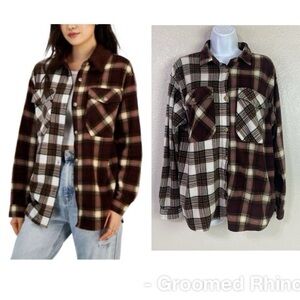Just Polly Plaid Polar Fleece Button Up Shirt Size L